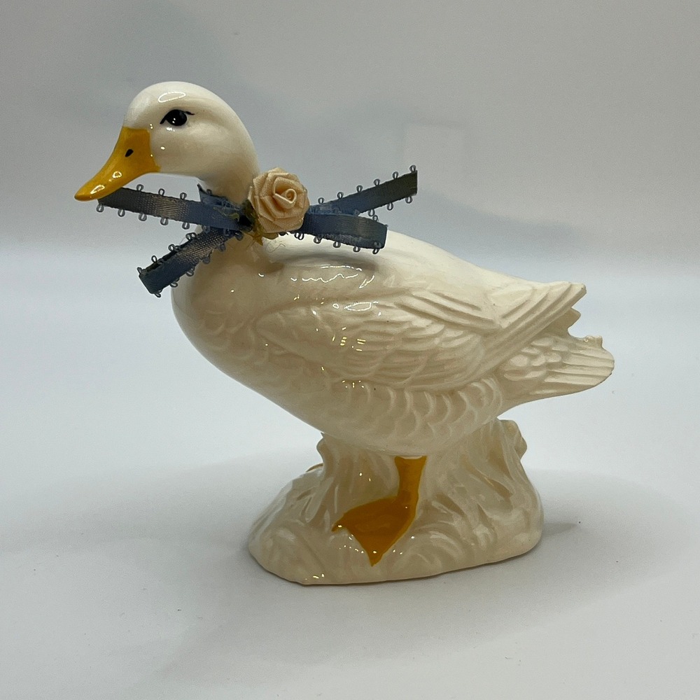 Russ Duck with Blue Bow & Flower - Ceramic - 1990's‎